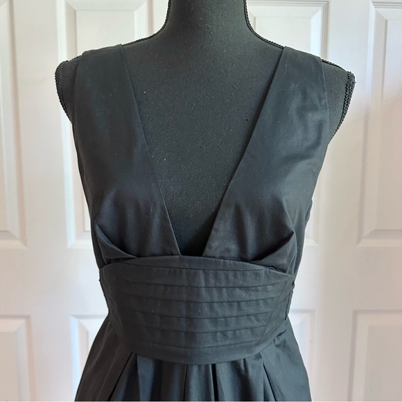 French Connection Black Cotton Pleated Waist Cocktail Dress - Picture 2 of 7